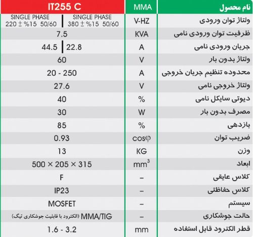 اینورتر جوشکاری 250 آمپر ایران ترانس مدل IT 255 C